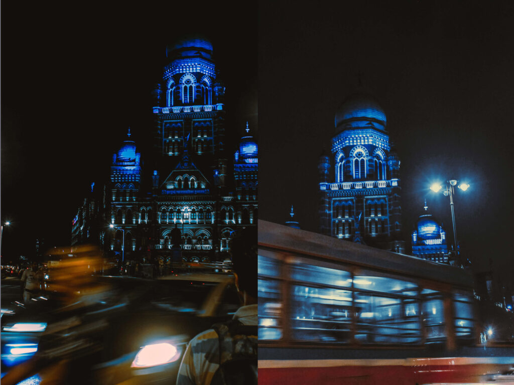  Street view in front of Chatrapati Shivaji Terminus at night